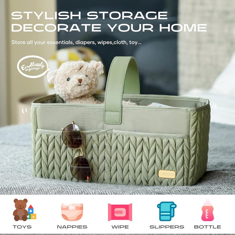 LUKJOJO Luxurious Baby Diaper Caddy, Nursery Storage Basket for Newborn Essentials, Travel Baby Basket for Diapers Baby Wipes, Organizer Tote Bag Storage Bin, Baby Shower Gifts(Sage Green) - Image 5